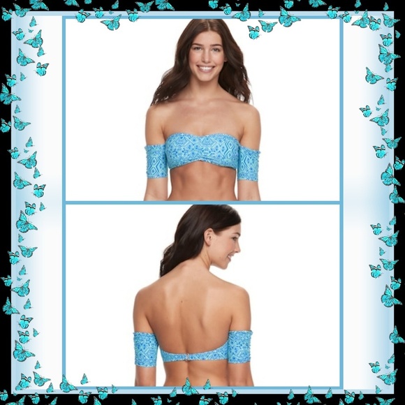 Malibu Dream Girl Bikini Top – Tribal Print Off-Shoulder Bandeau, Blue/Green, M - Picture 1 of 4